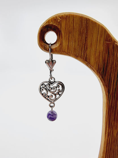 Boucles d'oreilles coeur - Améthyste
