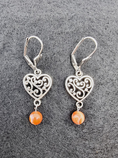 Boucles d'oreilles coeur - Cornaline