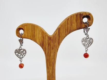Boucles d'oreilles coeur - Cornaline