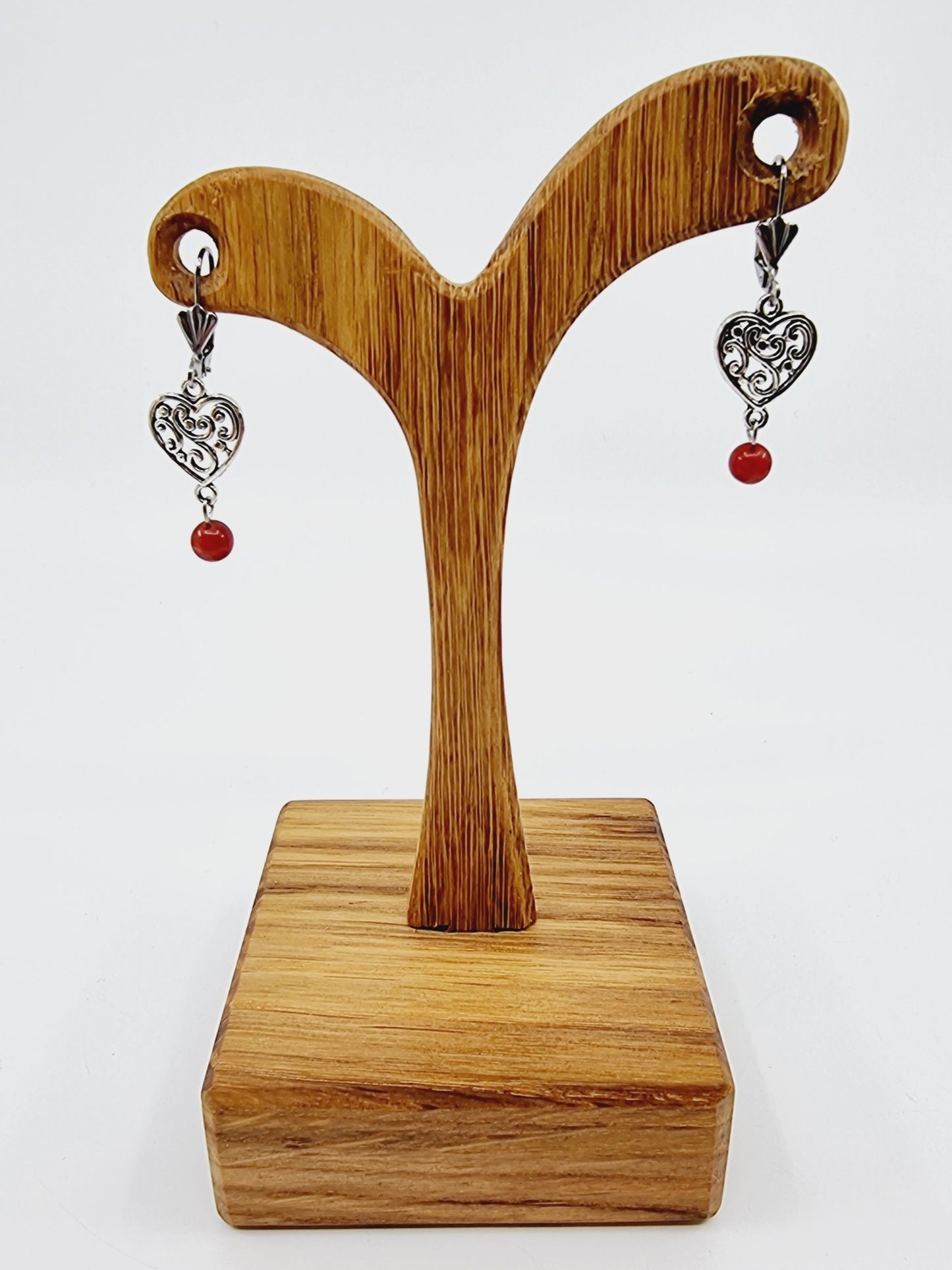 Boucles d'oreilles coeur - Jade rouge
