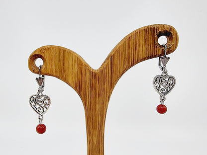 Boucles d'oreilles coeur - Jade rouge