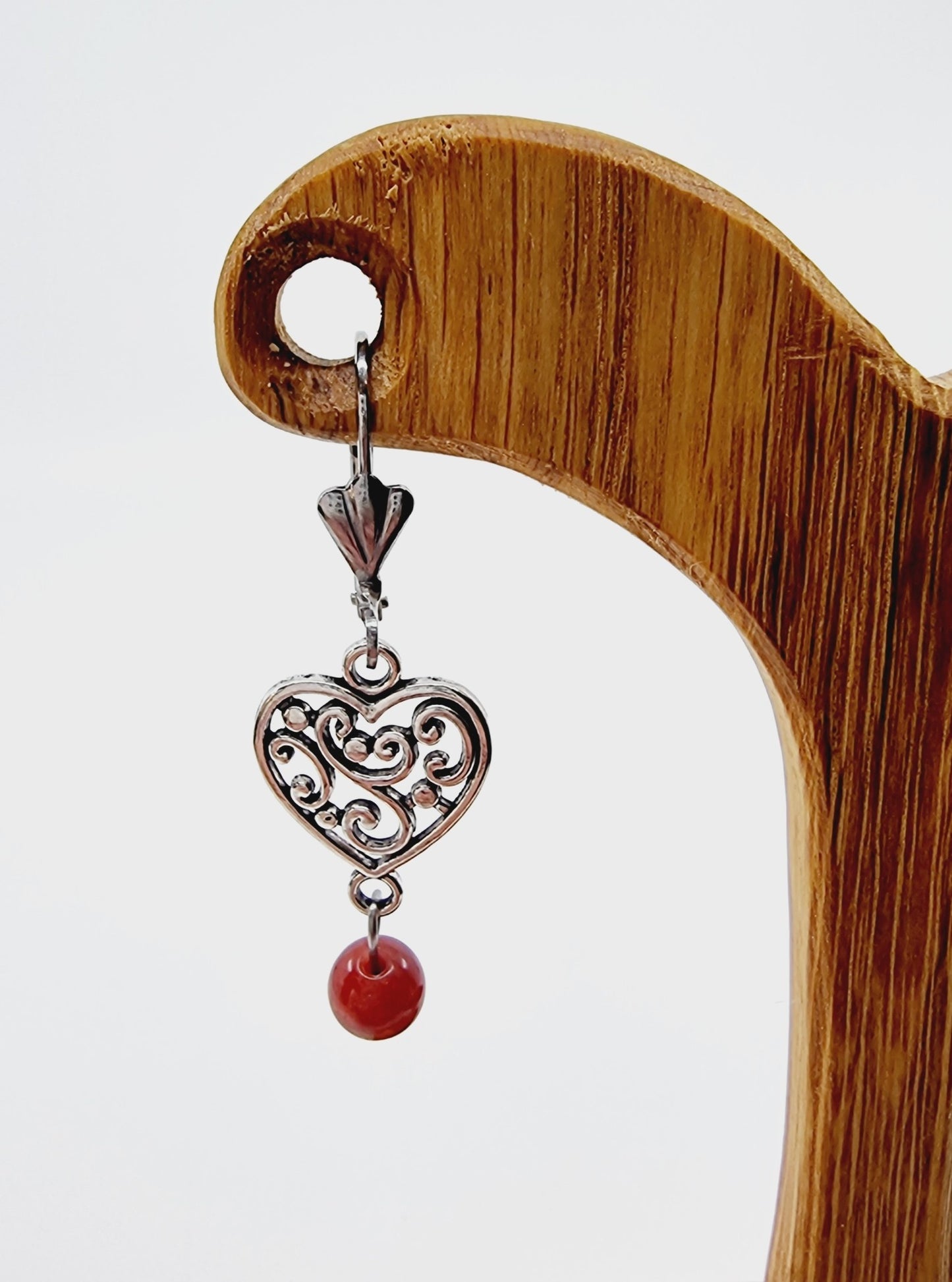 Boucles d'oreilles coeur - Jade rouge