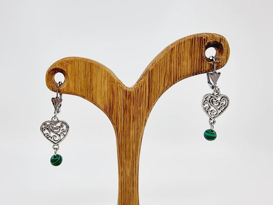 Boucles d'oreilles coeur - Malachite