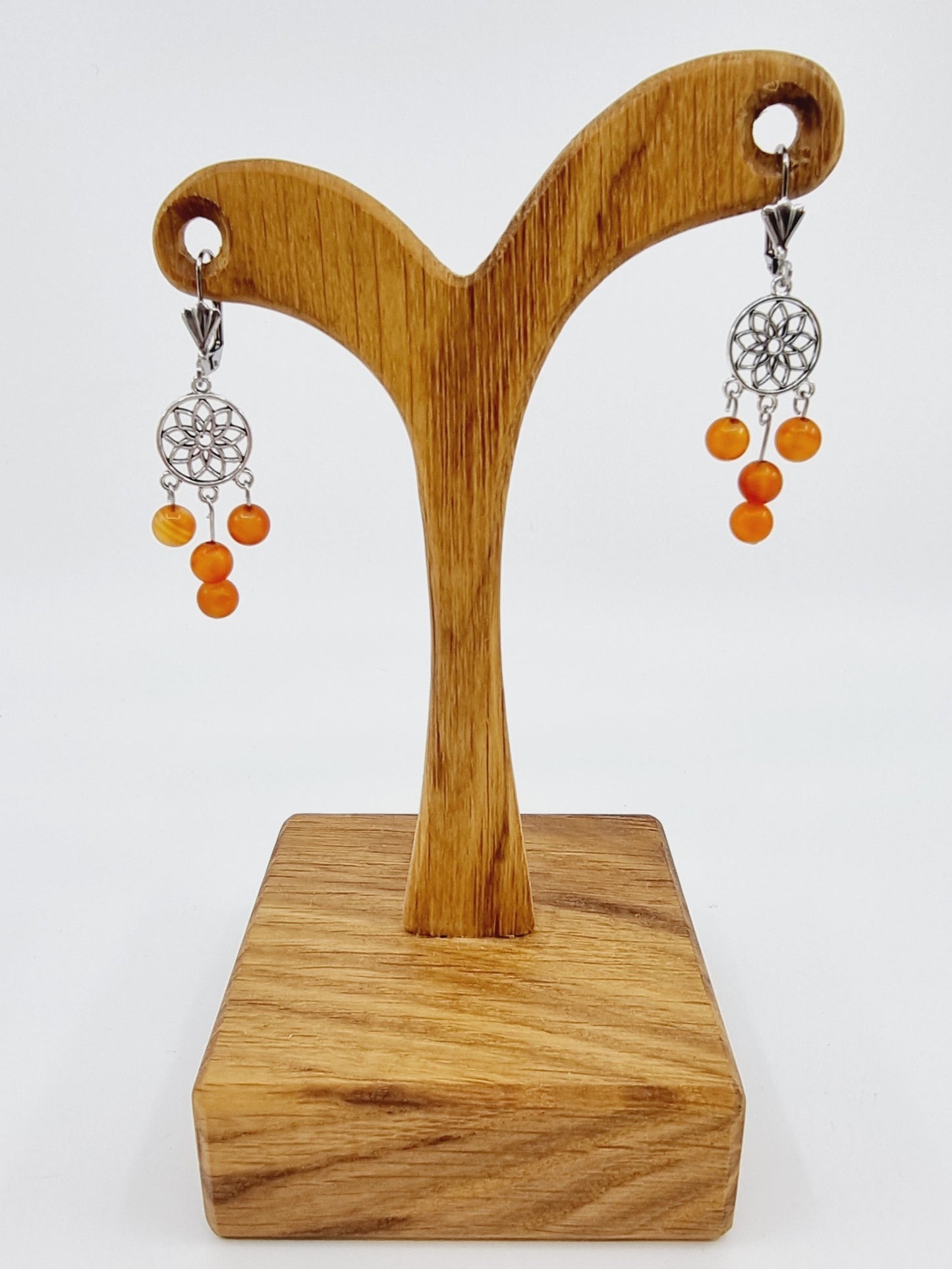 Boucles d'oreilles fleur de vie - Agate orange