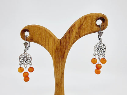 Boucles d'oreilles fleur de vie - Agate orange