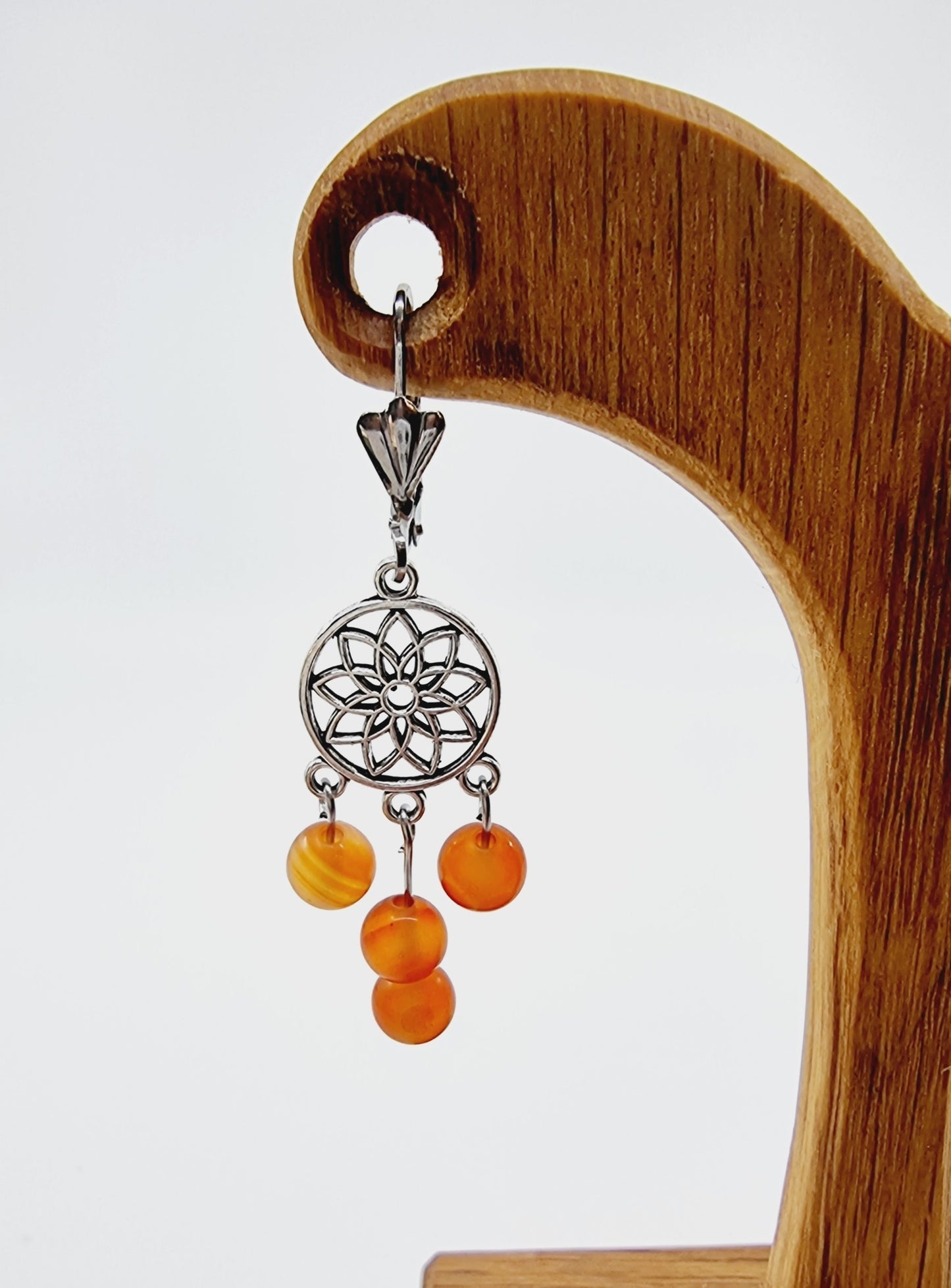 Boucles d'oreilles fleur de vie - Agate orange