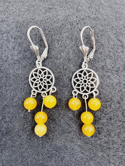 Boucles d'oreilles fleur de vie - Agate jaune