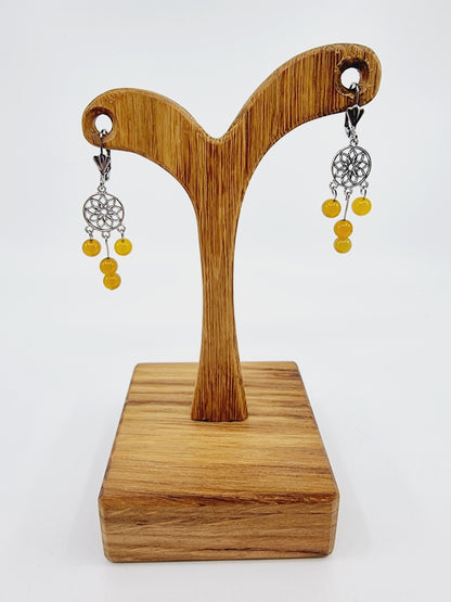 Boucles d'oreilles fleur de vie - Agate jaune