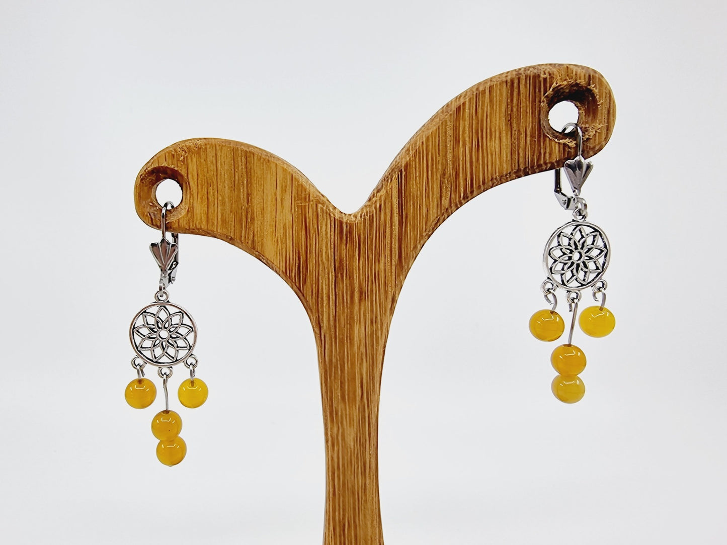 Boucles d'oreilles fleur de vie - Agate jaune