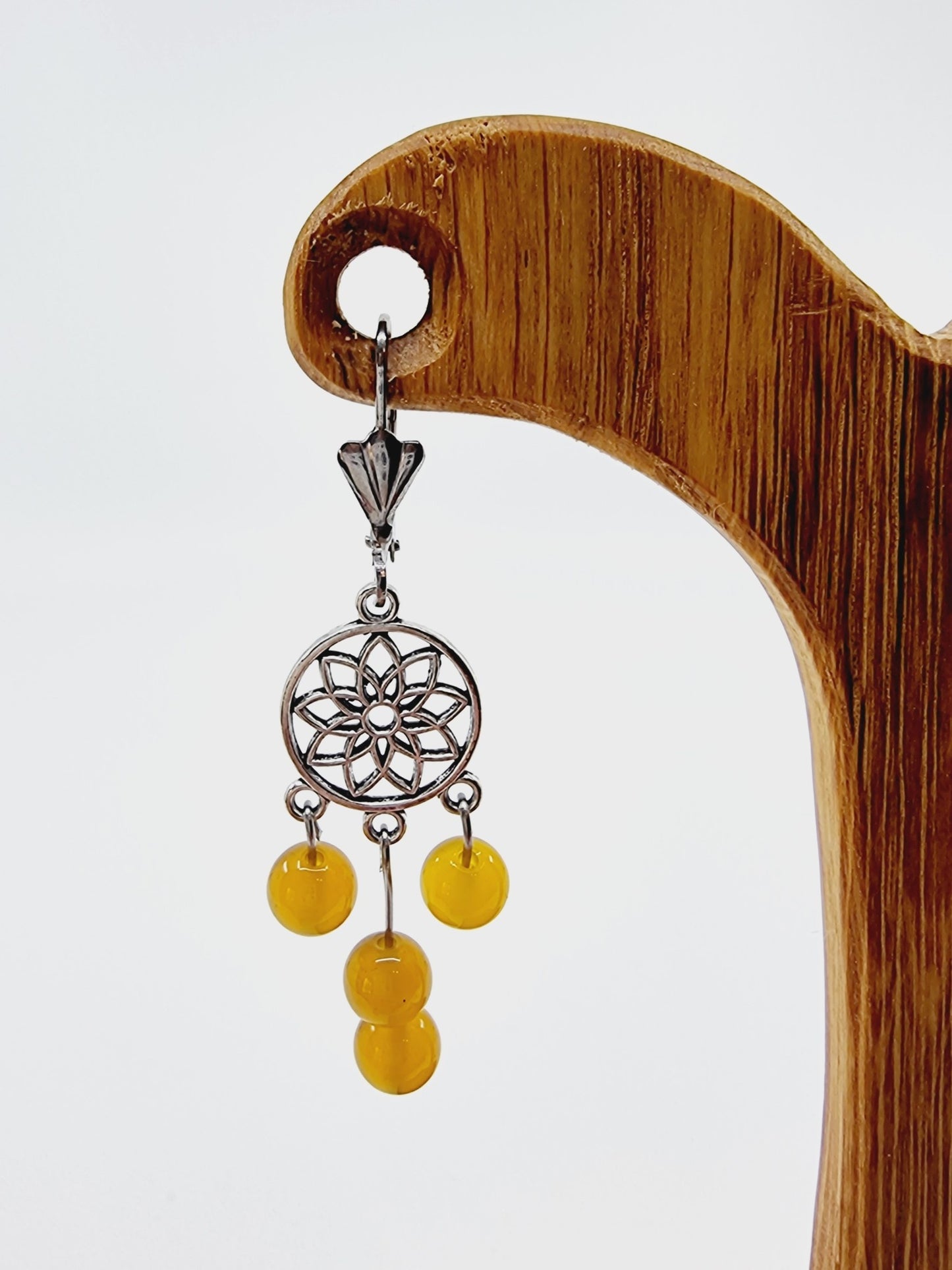 Boucles d'oreilles fleur de vie - Agate jaune