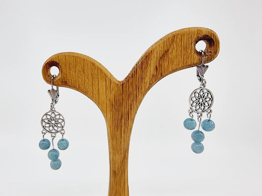 Boucles d'oreilles fleur de vie - Aigue-Marine