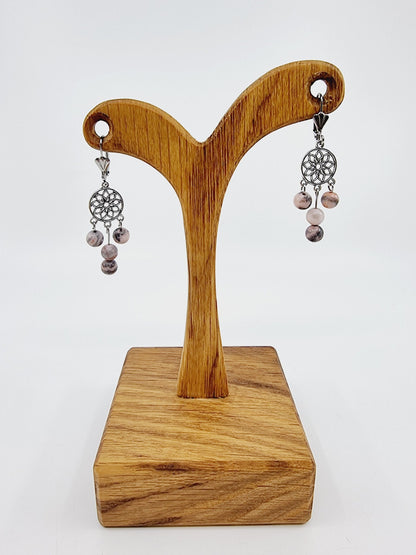 Boucles d'oreilles fleur de vie - Jaspe zèbre rose