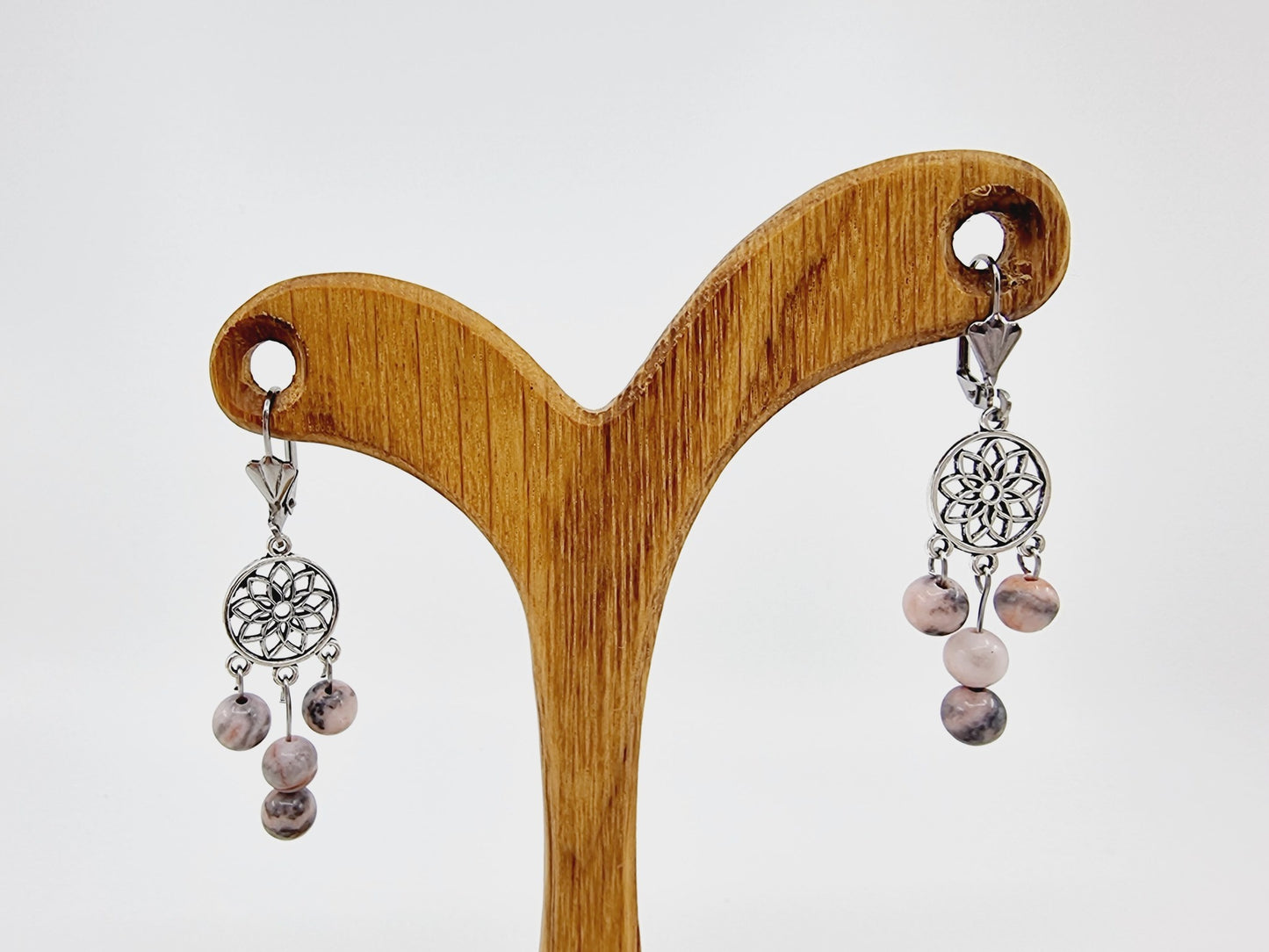 Boucles d'oreilles fleur de vie - Jaspe zèbre rose