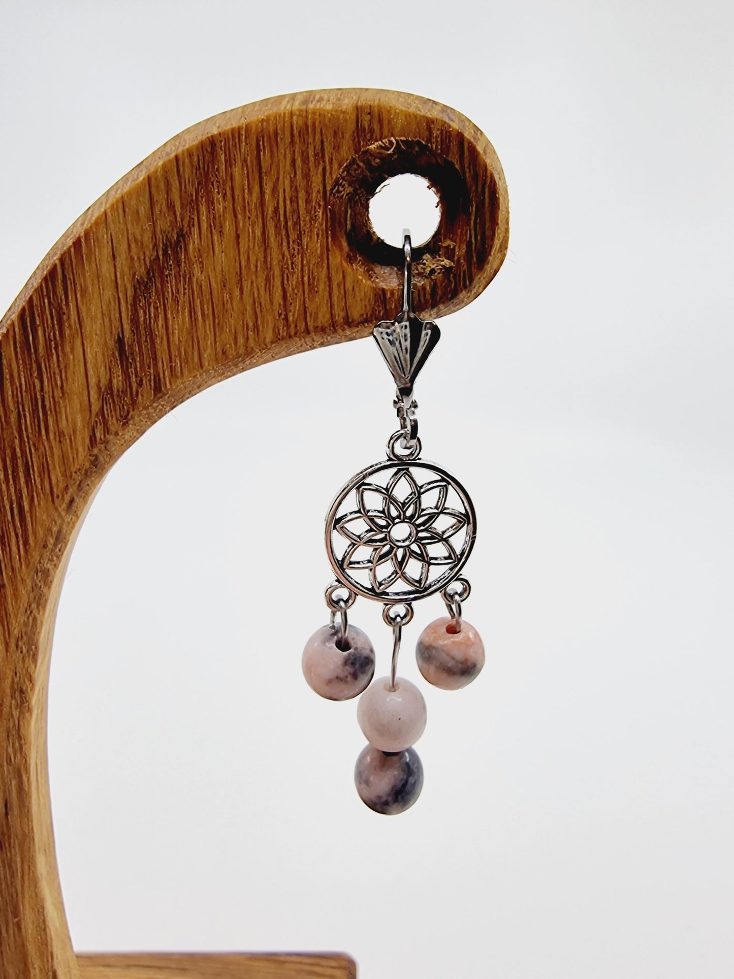 Boucles d'oreilles fleur de vie - Jaspe zèbre rose