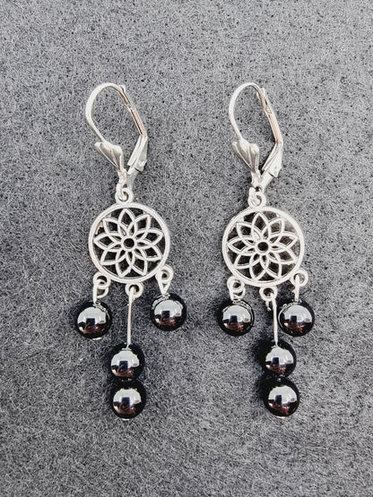 Boucles d'oreilles fleur de vie - Tourmaline