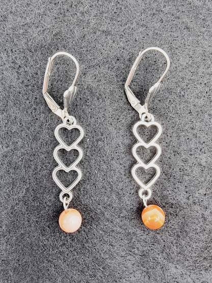 Boucles d'oreilles trio de coeurs - Cornaline