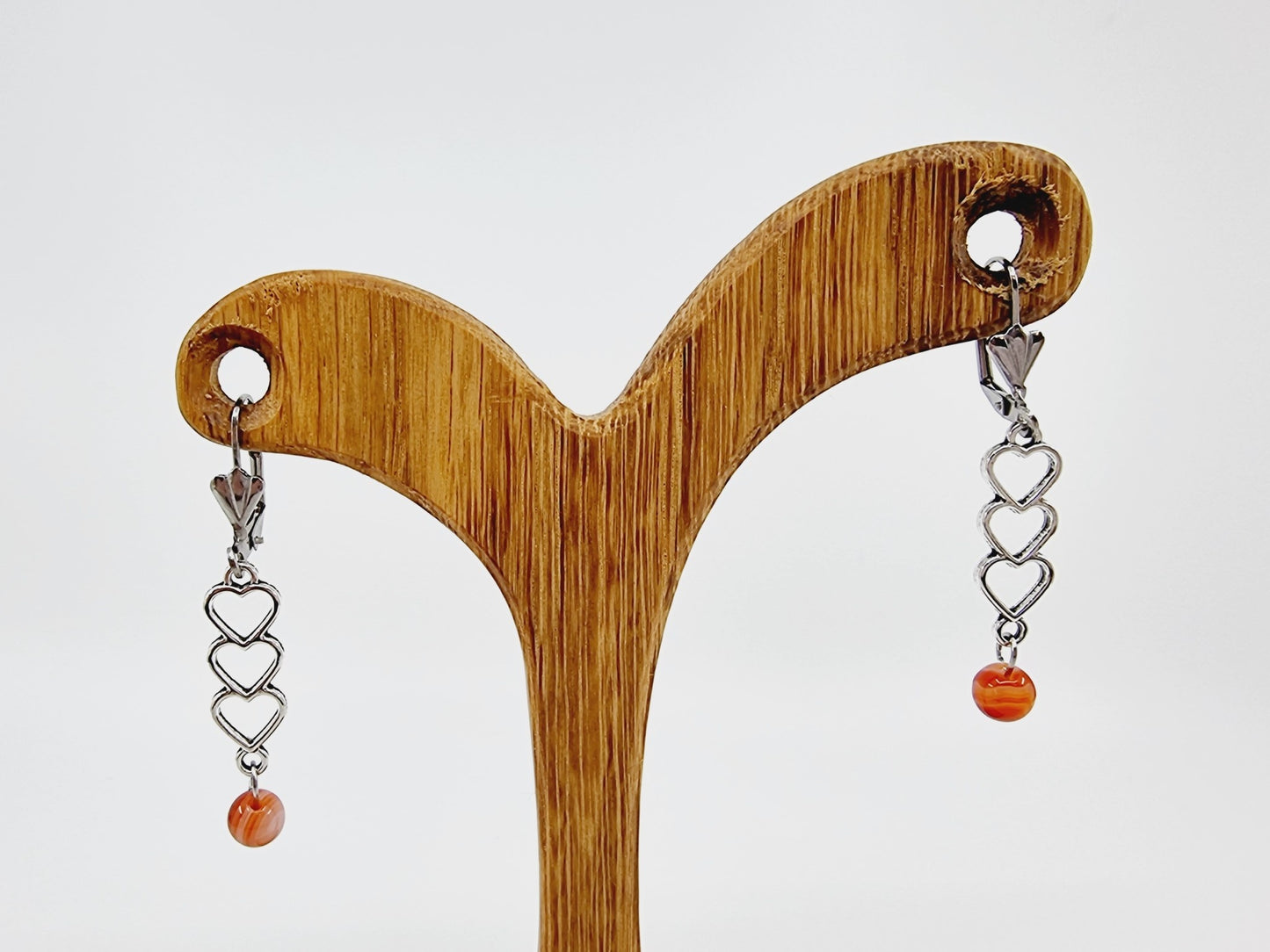 Boucles d'oreilles trio de coeurs - Cornaline