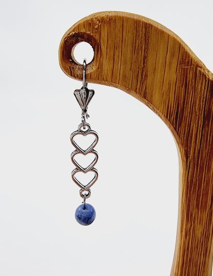 Boucles d'oreilles trio de coeurs - Sodalite