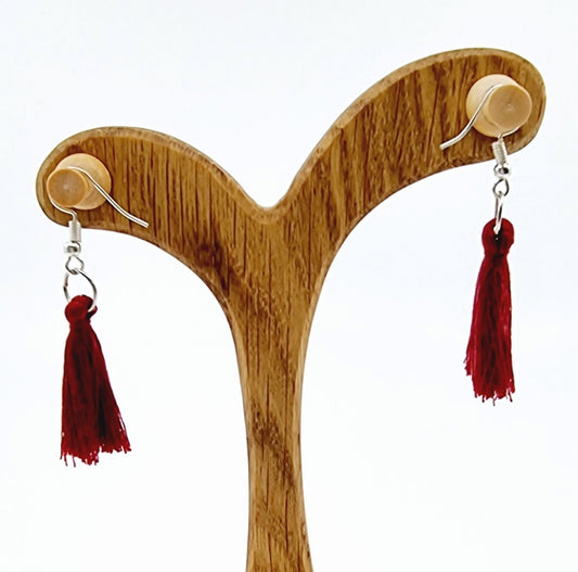 Boucles d'oreilles pompon - bordeaux