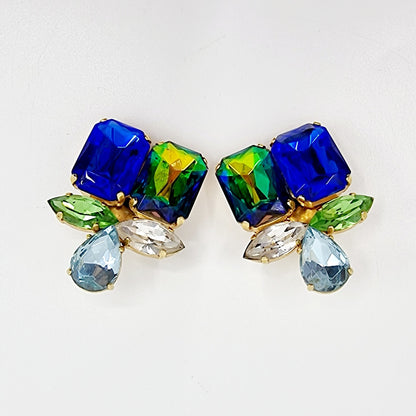 Boucles d'oreilles clips - cristaux de couleur