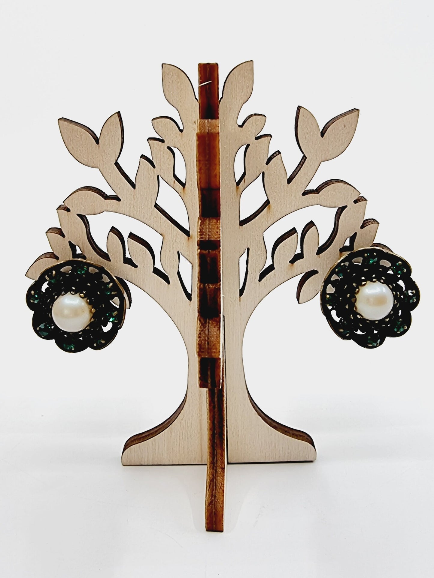 Boucles d'oreilles clips - fleurs vertes