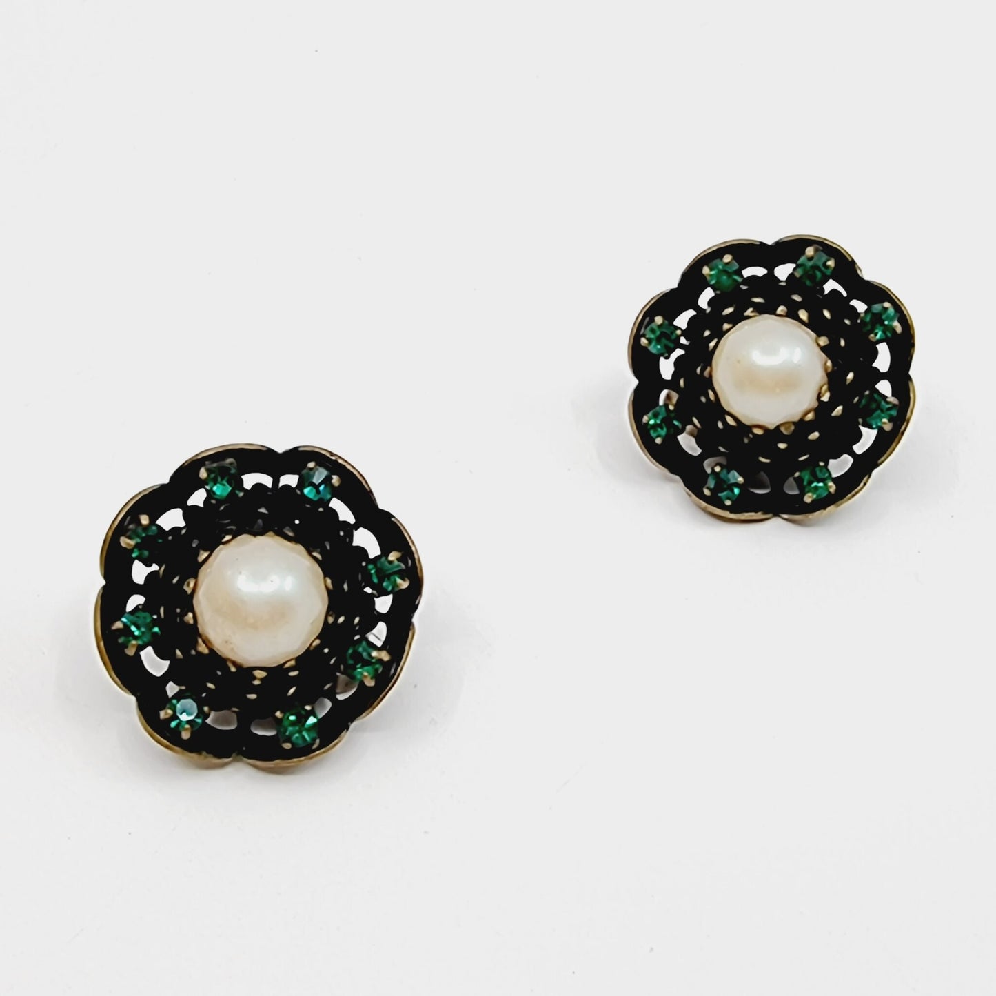 Boucles d'oreilles clips - fleurs vertes