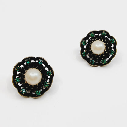 Boucles d'oreilles clips - fleurs vertes