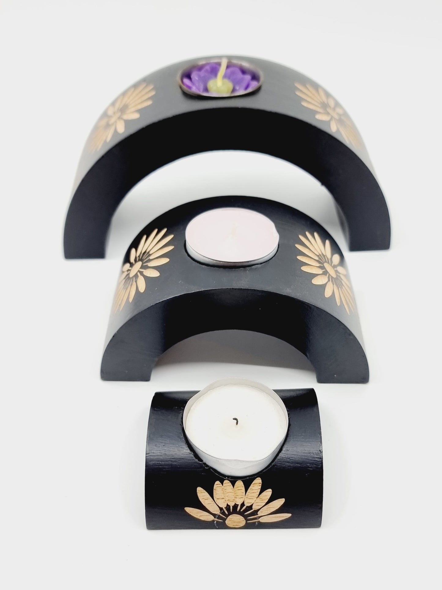 Bougeoir demi-cercle en bois (3 pièces)