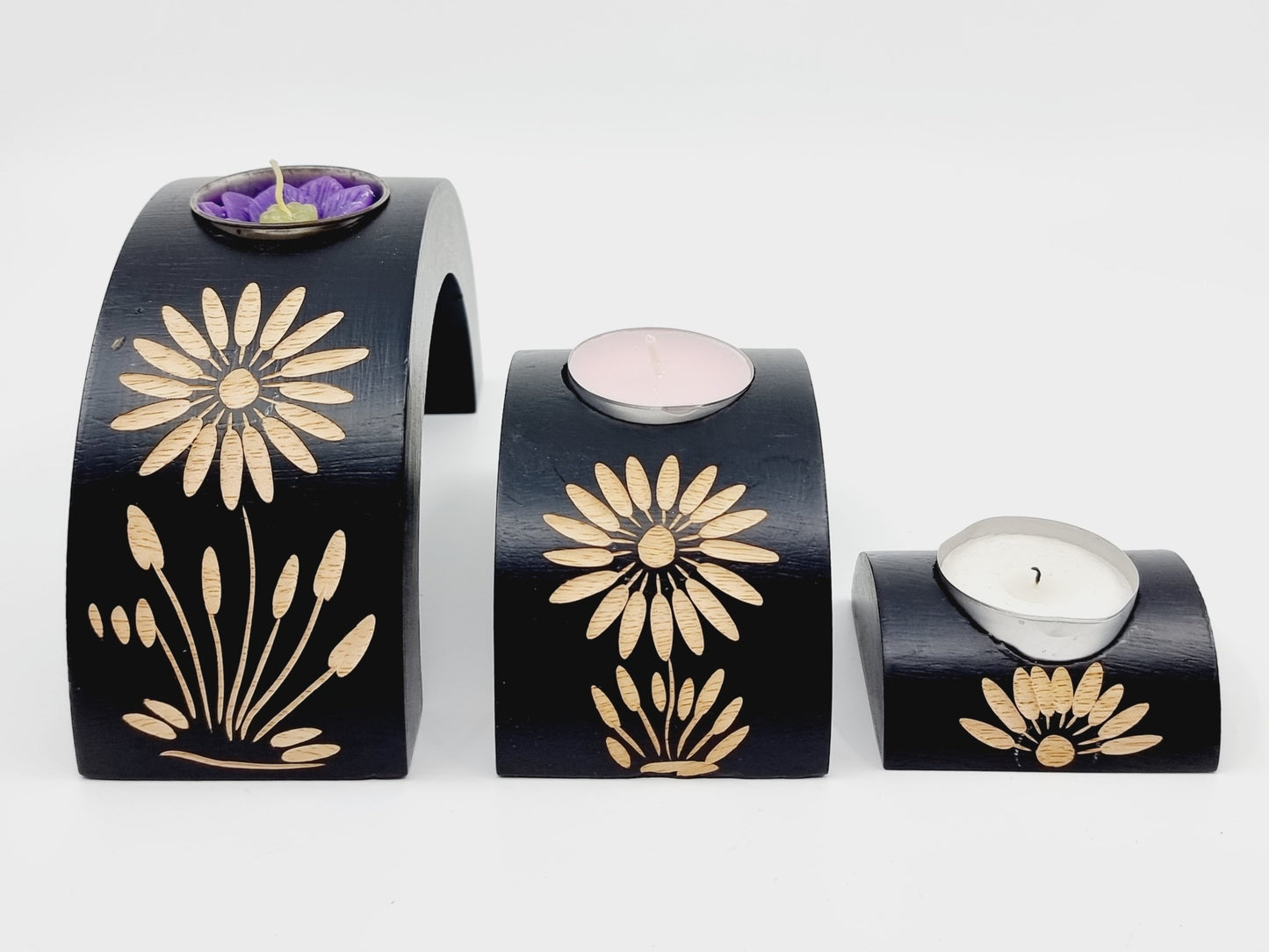 Bougeoir demi-cercle en bois (3 pièces)