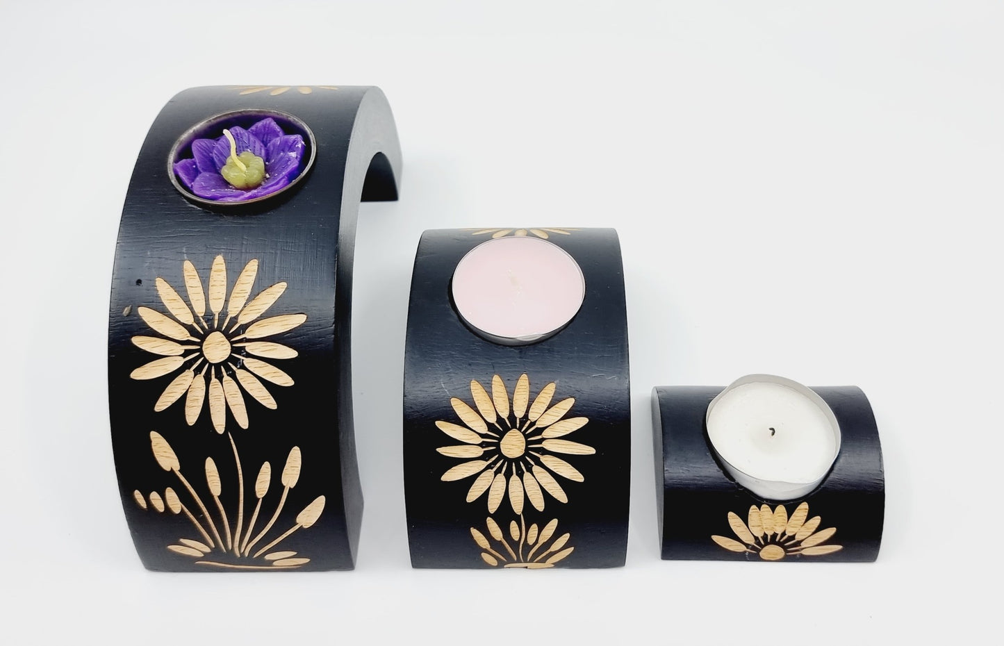 Bougeoir demi-cercle en bois (3 pièces)