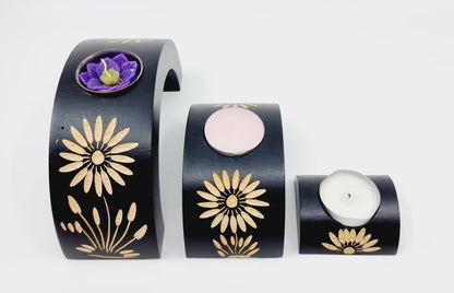 Bougeoir demi-cercle en bois (3 pièces)