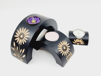 Bougeoir demi-cercle en bois (3 pièces)