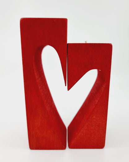 Bougeoir en bois - coeur (2 pièces)