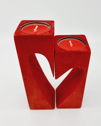 Bougeoir en bois - coeur (2 pièces)