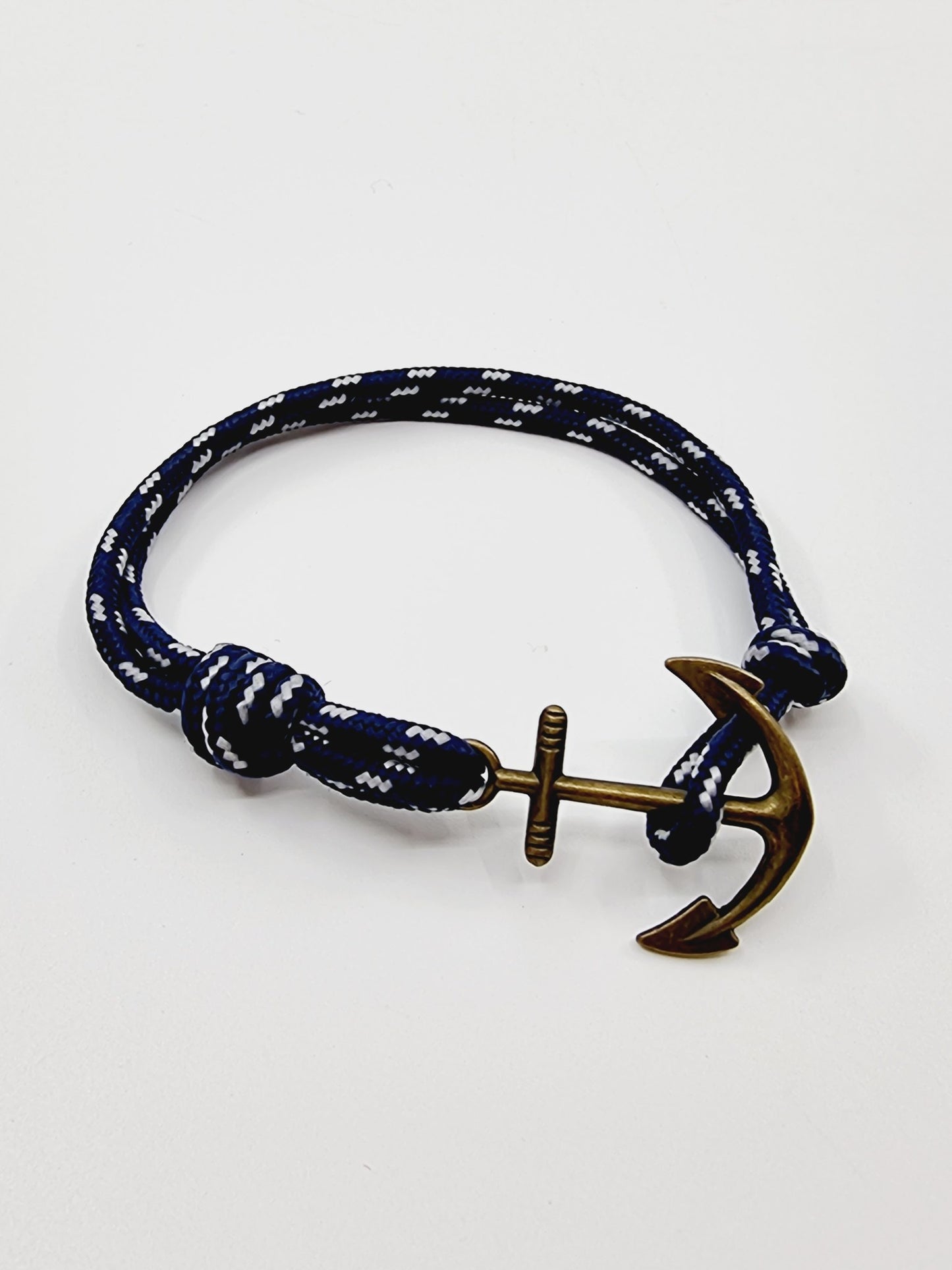 Bracelet ancre - cordon bleu marine/blanc