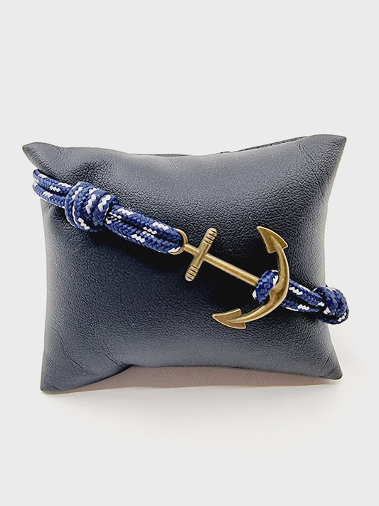 Bracelet ancre - cordon bleu marine/blanc