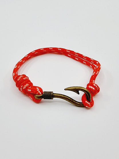 Bracelet hameçon - cordon rouge/blanc