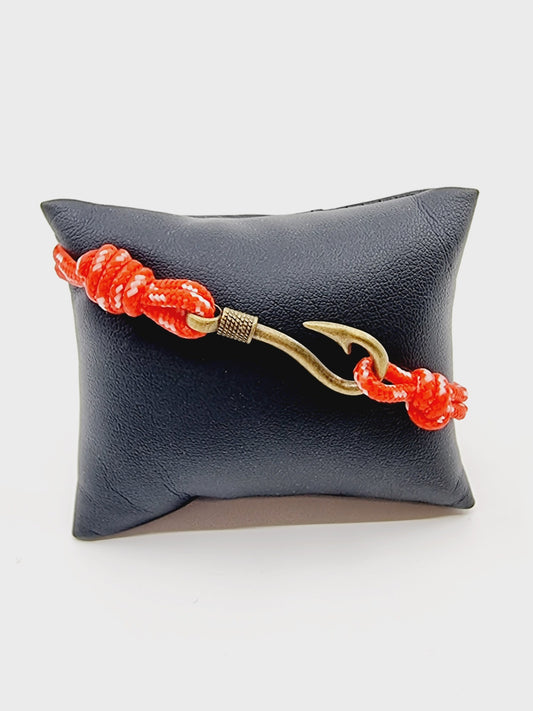 Bracelet hameçon - cordon rouge/blanc