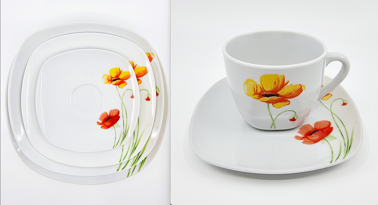Service tasses à café et assiettes - Coquelicots (30 pièces)