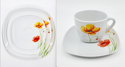 Service tasses à café et assiettes - Coquelicots (30 pièces)