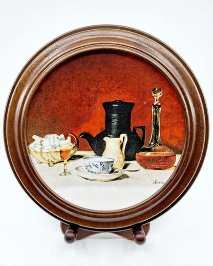 Assiette de collection d'Albert Anker représentation du tableau "Le café et le cognac"