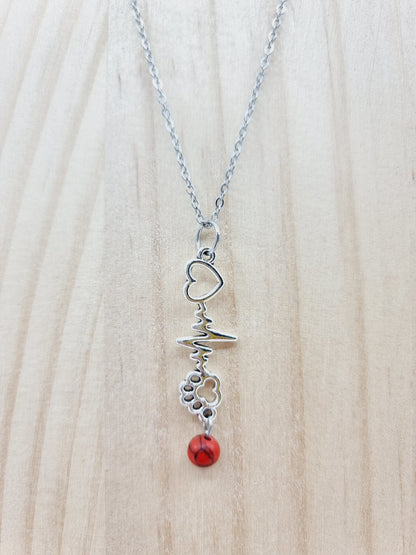 Collier battement de coeur - Howlite rouge