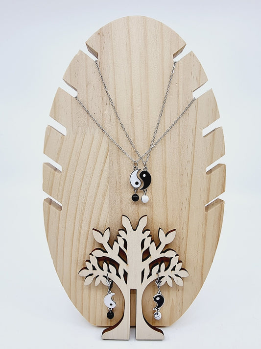 Colliers et boucles d'oreilles yin-yang - Obsidienne et Howlite blanche