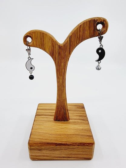 Boucles d'oreilles yin-yang - Obsidienne et Howlite blanche