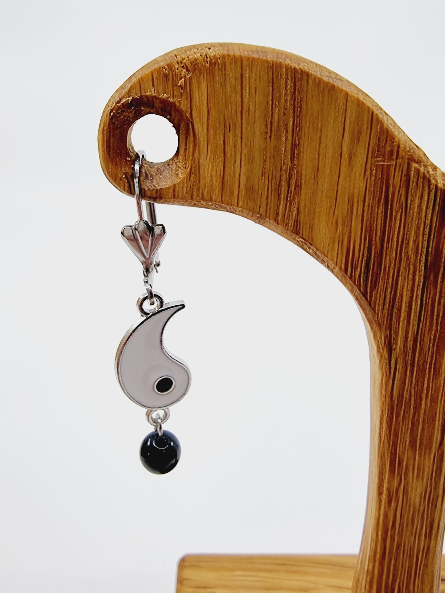 Boucles d'oreilles yin-yang - Obsidienne et Howlite blanche