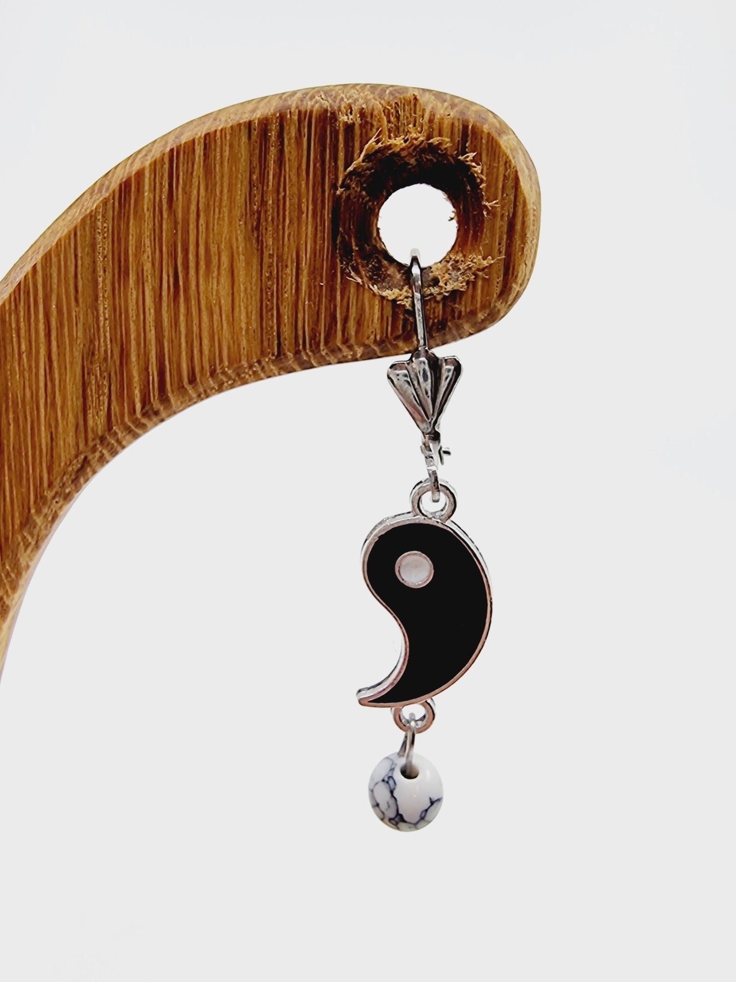 Boucles d'oreilles yin-yang - Obsidienne et Howlite blanche