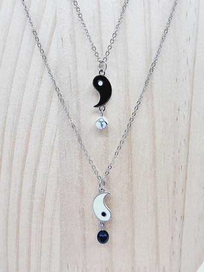 Colliers et boucles d'oreilles yin-yang - Obsidienne et Howlite blanche