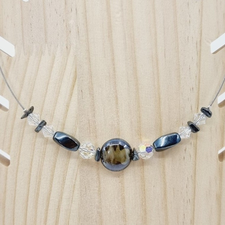 Collier cerceau - perles imitation pierre pyrite