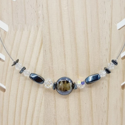 Collier cerceau - perles imitation pierre pyrite