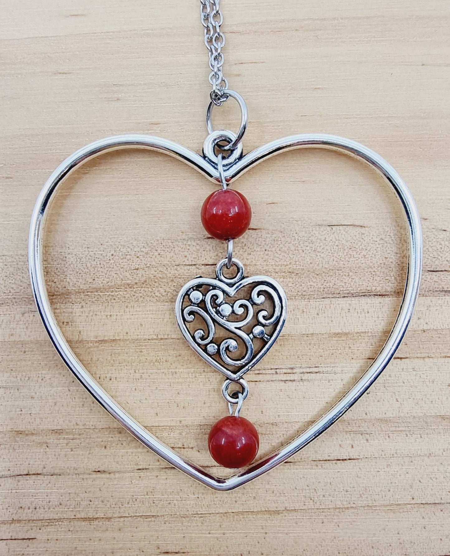 Collier coeur - Jade rouge